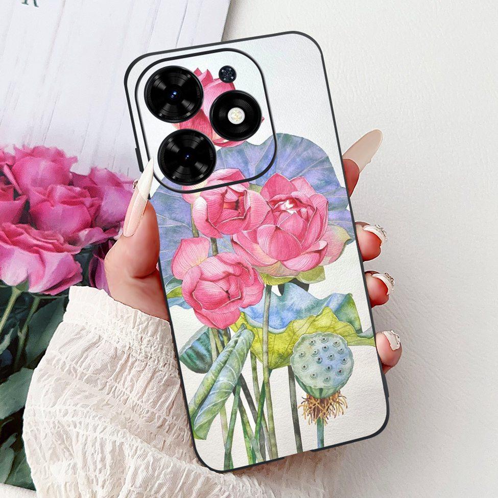 Для Tecno Spark Go 2024 BG6 Задняя крышка Для Tecno Spark Go 2024 Чехол Модный Роскошный Цветы Милый Мультяшный Кот Ударопрочный Силиконовый