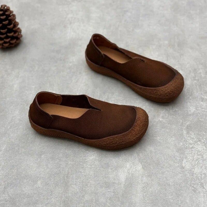 Johnature Retro Handmade Loafers Genuine Leather Flat Shoes Casual Versatile Soft Cowhide Women's Slip-on Shoes