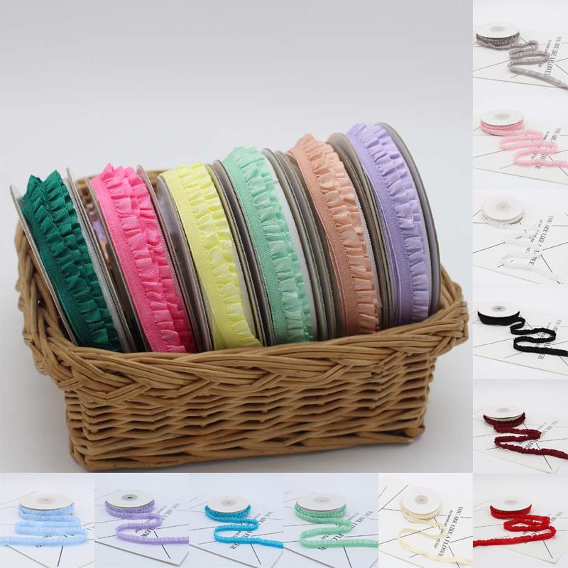 5yards Candy Color Pleated Elastic Ribbon DIY Bracelet Headdress Gift Box Bow Ruffled Woven