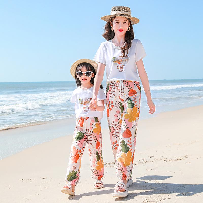 Летний наряд для родителей и детей 2025: Комплект длинных брюк для матери и сына/дочери для троих/четверых