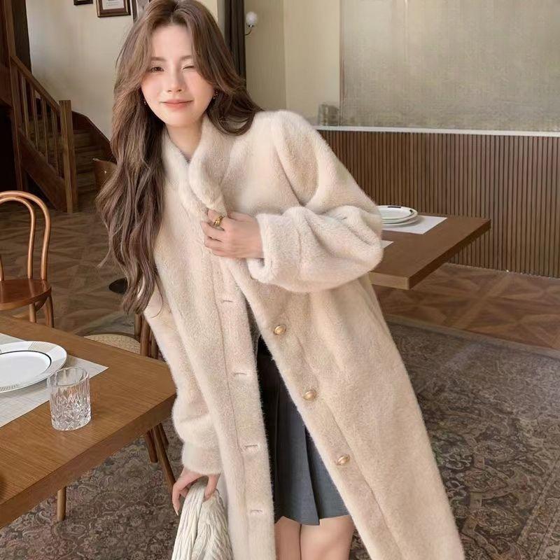 Меховой воротник-стойка, новый стиль, шуба, норковая шуба, толстая, длинная, экологически чистый мех, интегрированная осень и зима