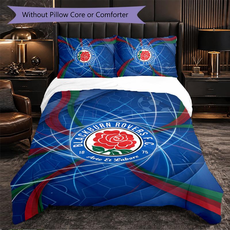 Blackburn Rovers Football 3 Piece Bedding Set Soft Duvet Cover Set with Pillowcases Printed Bedroom Decor Set for Home
