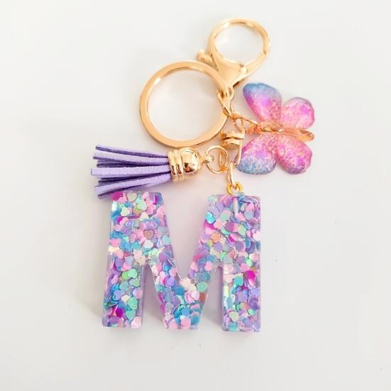Butterfly Initial Letter Keychain Pendant Exquisite Practicality Backpack School Bag Decoration Purple Alphabet Keychain for Girls Women