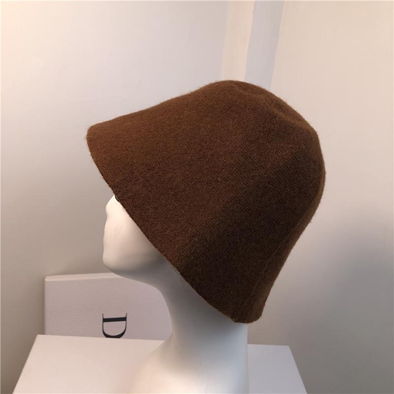 Autumn and winter plain wool fashion warm bucket hat women solid color literary mocha color bucket hat tide