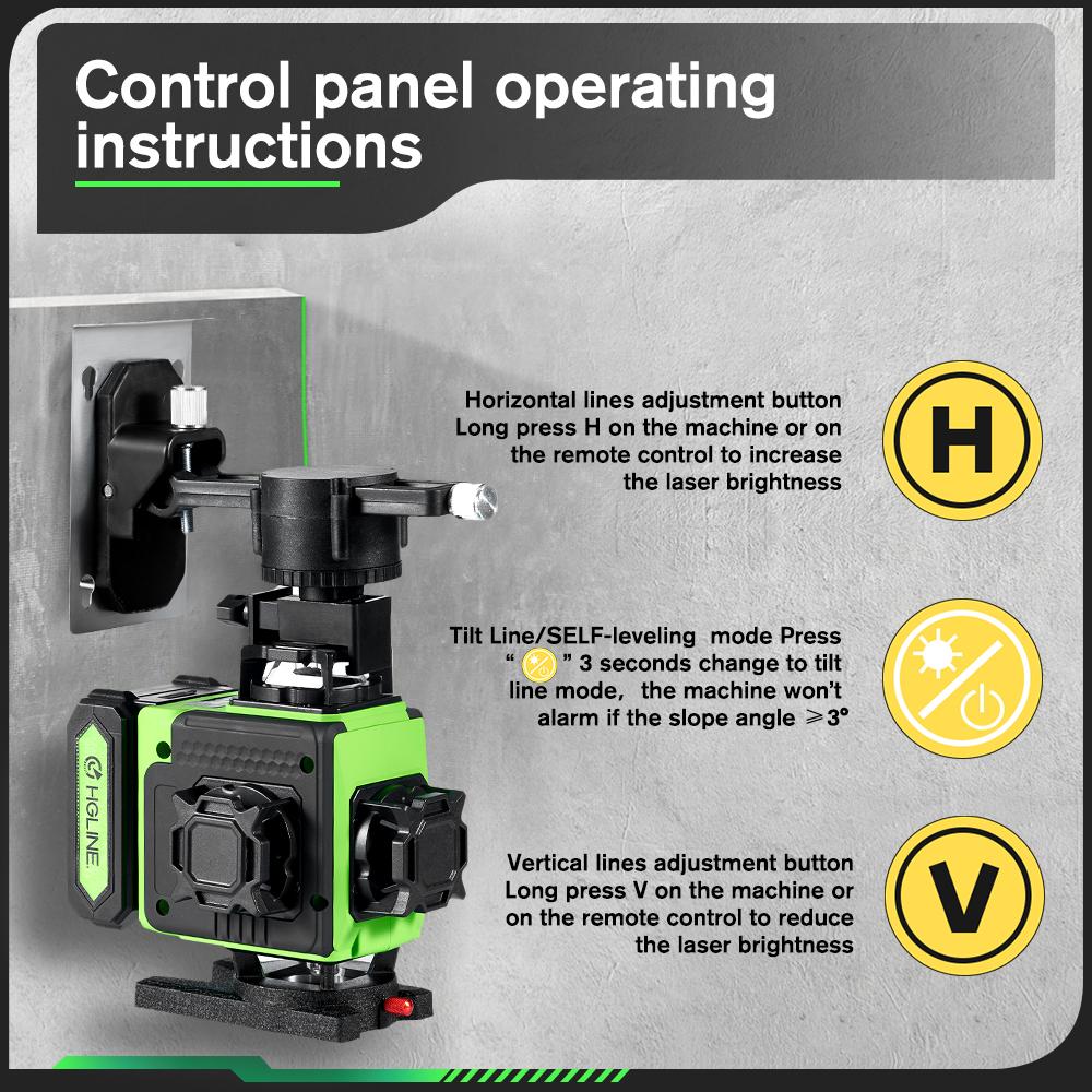 HGLINE 4D 16-линейный зеленый лазерный уровень, самовыравнивающийся, горизонтальный и вертикальный, 360°, с дистанционным управлением через приложение 30 м