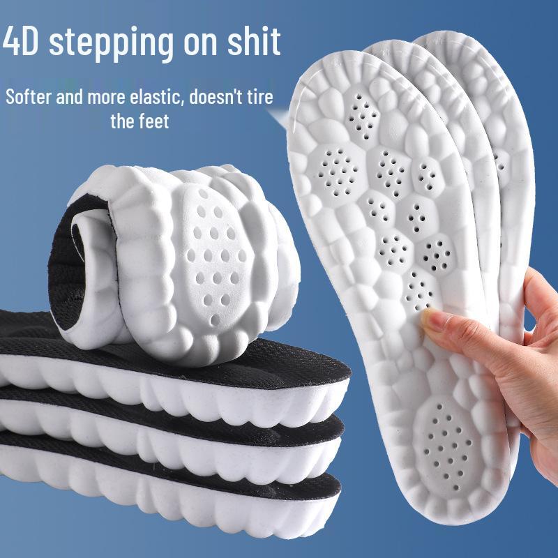 4D Cloud Tech PU Massage Arch Support Insoles - Men's High Elastic, Shock Absorbing, Deodorizing Sports Shoe Pads