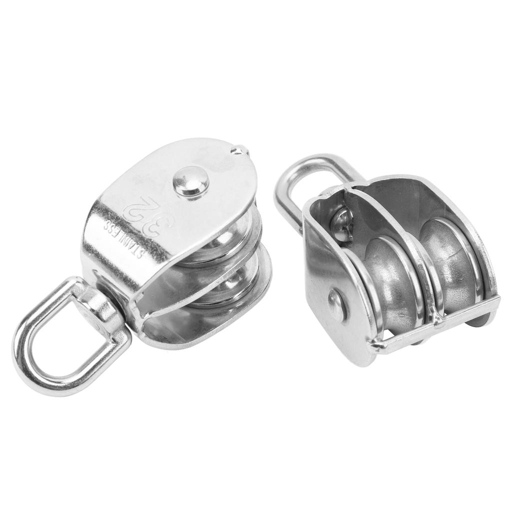2PCS Double Pulley Block M32 Roller Wheel Stainless Steel 360 Degree Rotation Pulley for Cable Lifting
