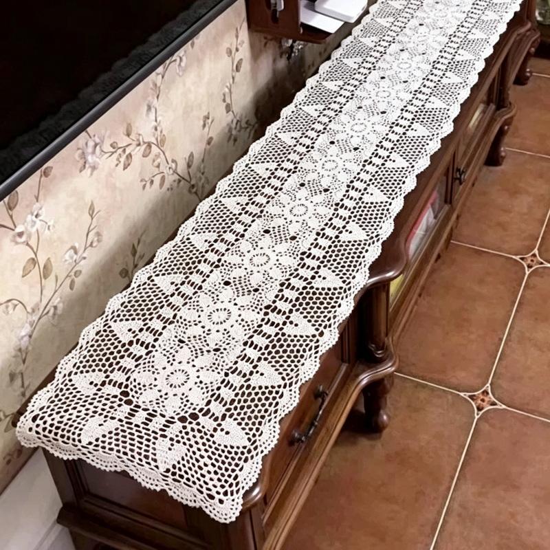 100% Cotton Handcraft Crochet Tablecloths Shabby Chic Vintage Crocheted Table Topper Handmade Sofa Cover Table Runner 1PC