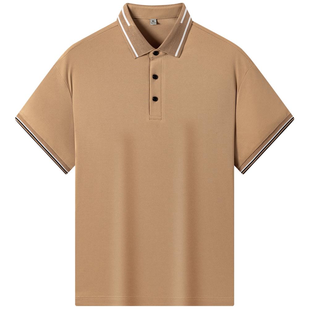 Мужская летняя повседневная рубашка поло с коротким рукавом и ребристыми манжетами, легкая, прямого кроя, с застежкой на 3 пуговицы, с деловым воротником