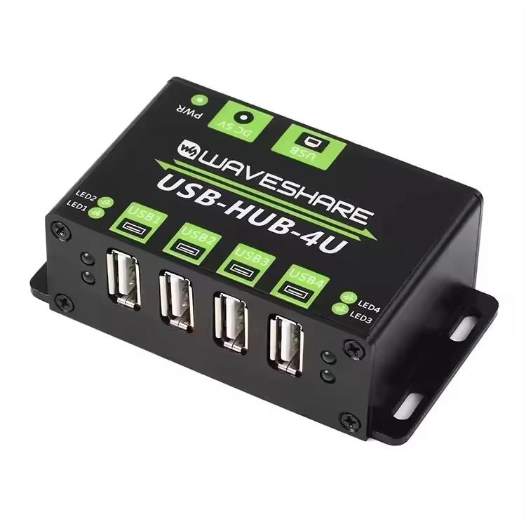 GGDX WaveShare Industrial 4-Channel USB 2.0 Multi-Port Hub Adapter Expansion 1 to 4 Metal Case