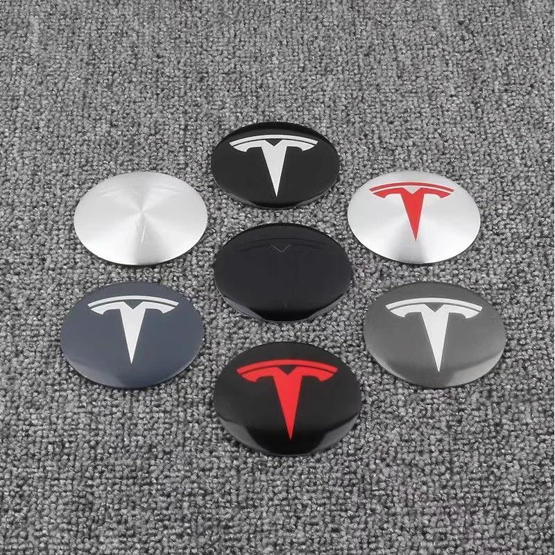 4pcs 56mm Car Emblem Wheel Hub Center Cap Stickers For Tesla Model S Model3 Model Y X Tire Center Cover Badge Decal Accessories