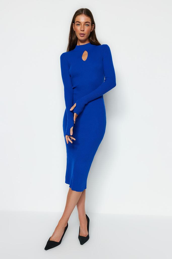 Женское платье, новый сезон, модное трикотажное платье Saks Midi с вырезом на стекле