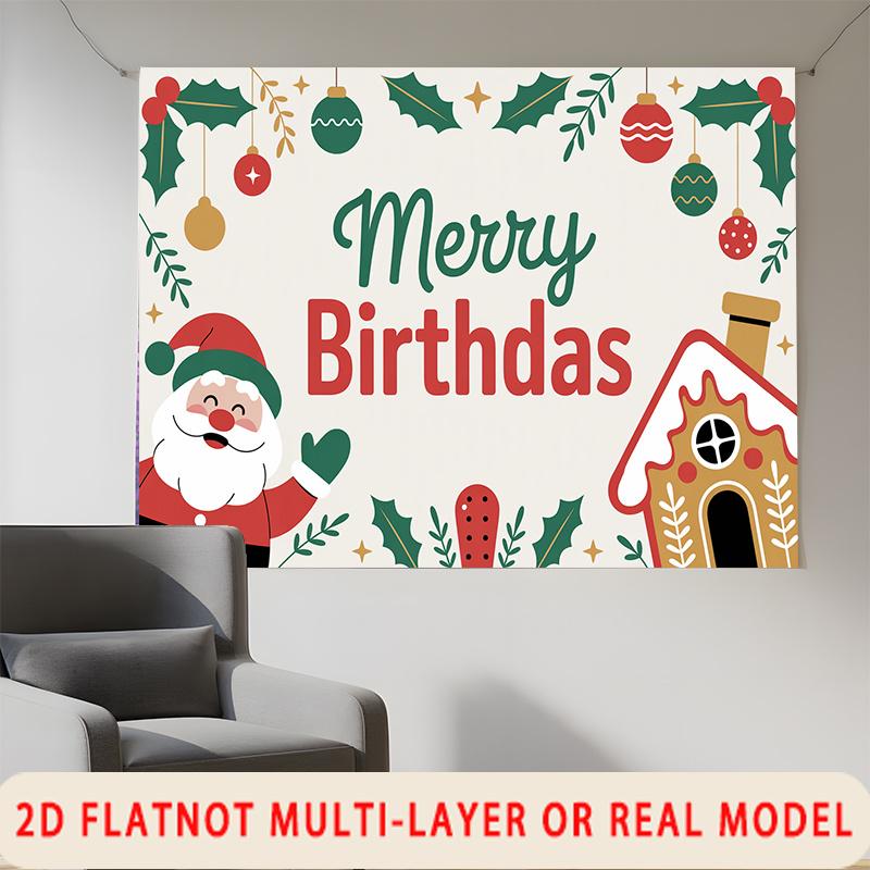 Party Backdrop Santa Claus Christmas Flat Santa Claus Gingerbread House Winter Parties Event Photo Background Front Door Decor