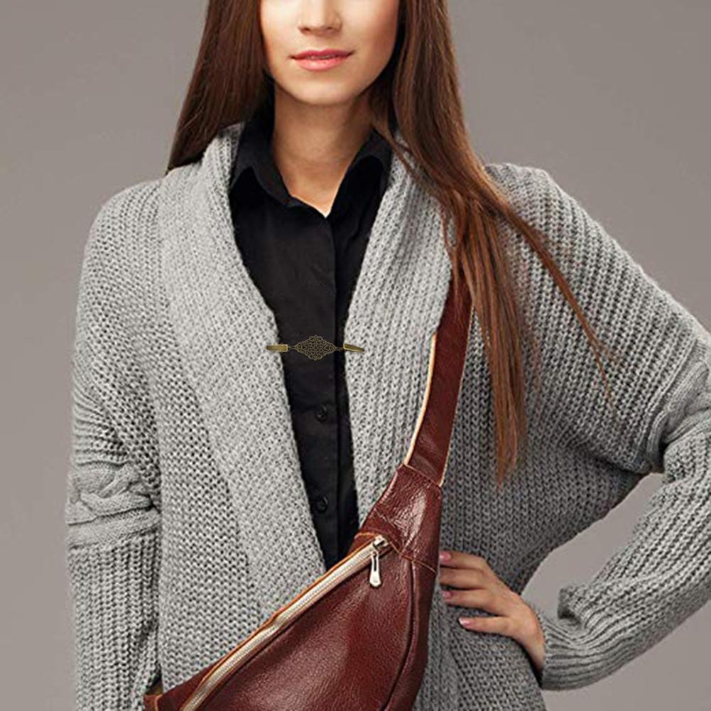 Women Sweater Collar Clip Clasps Shirt Dress Cinch Decoration Alloy (Antique Silver)