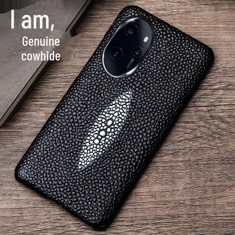 Чехол Honor 70 из воловьей кожи с рисунком в виде рыбки и жемчуга — получехол, совместим с моделью Pro