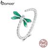 Bamoer, стерлинговое серебро 925 пробы, зеленая эмаль, открывающееся кольцо со стрекозой, регулируемое кольцо с насекомыми для женщин, подарок на вечеринку, ювелирные изделия