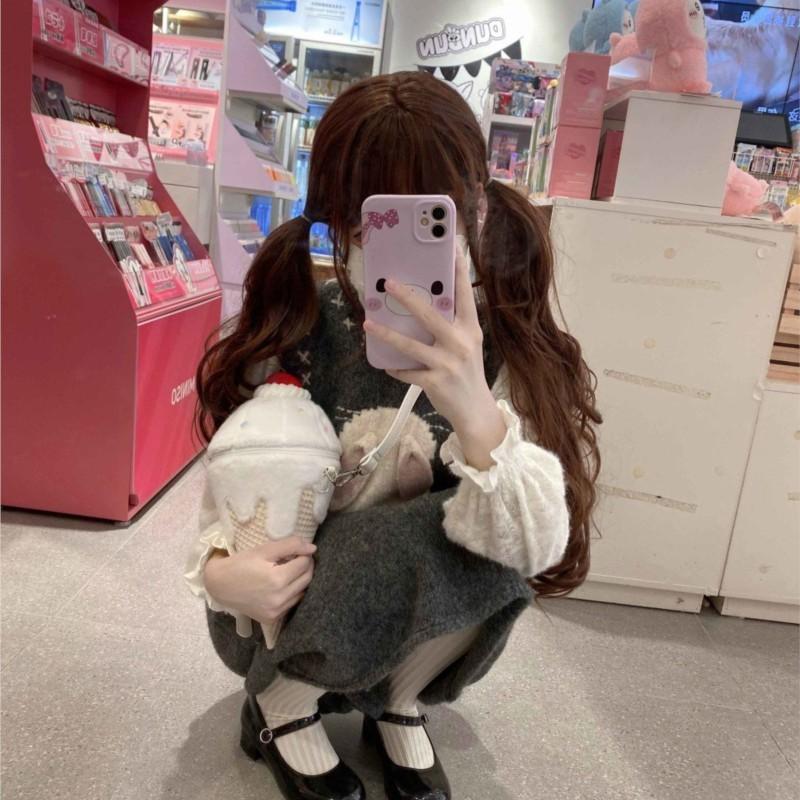 JIAERDI Japanese Kawaii Fluffy Ice Cream Shoulder Bag Women Lolita Sweet Cute Crossbody Purse Lightweight Ladies Petite Chic