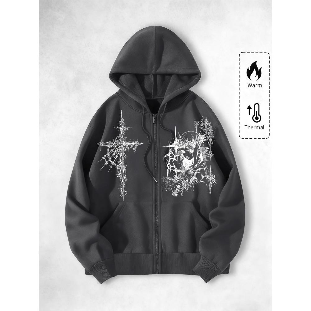 Мужская повседневная модная толстовка с капюшоном на молнии с принтом в уличном панк-стиле