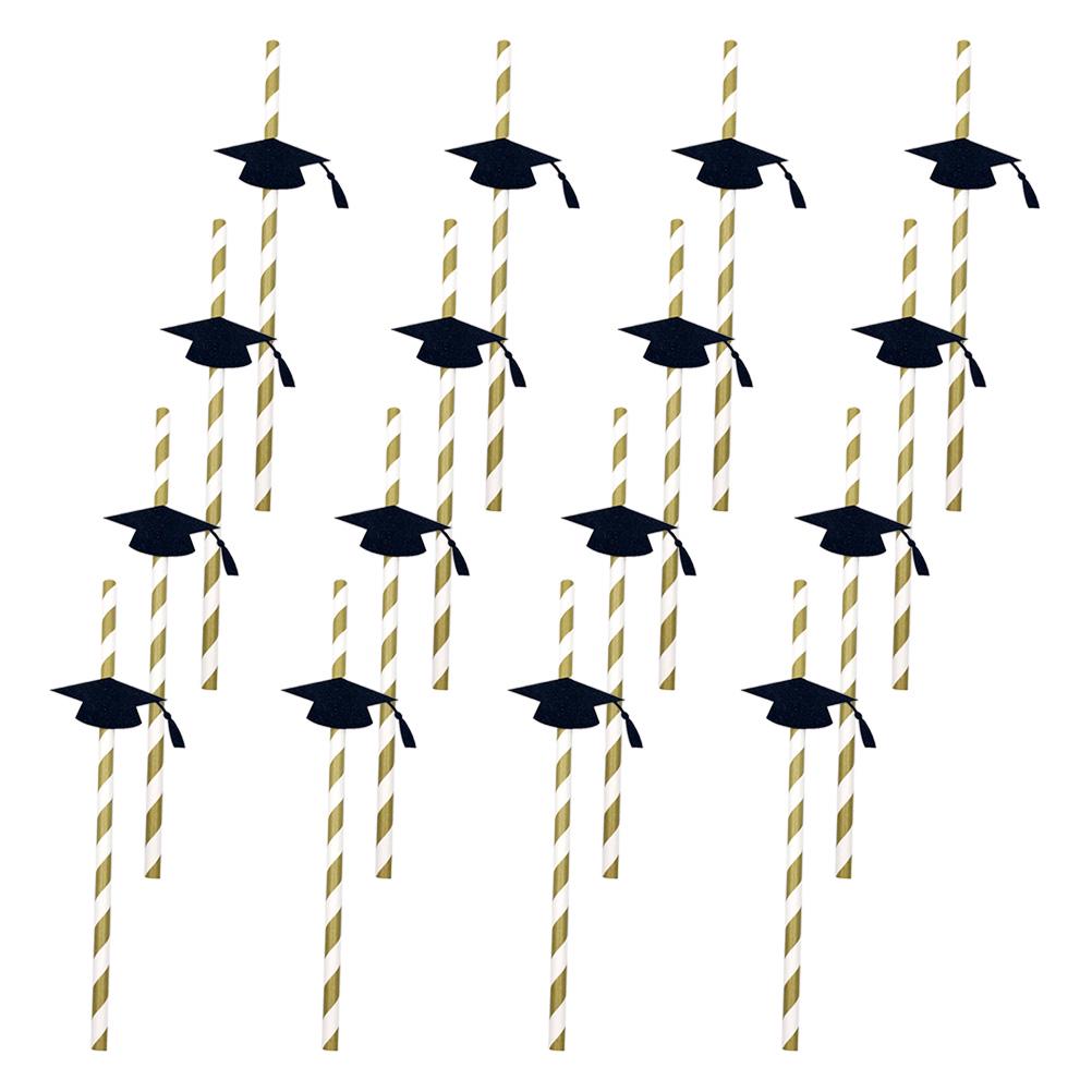 12Pcs Doctor Hat Themed Straws Flexible Paper Drinking Straws Trencher Design Graduation Party Decor Elegant Table Decoration