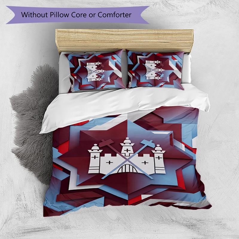 West Ham United Football Printed 3 Pieces Bedding Set, Comfortable Skin Friendly Bedroom Duvet Cover Set