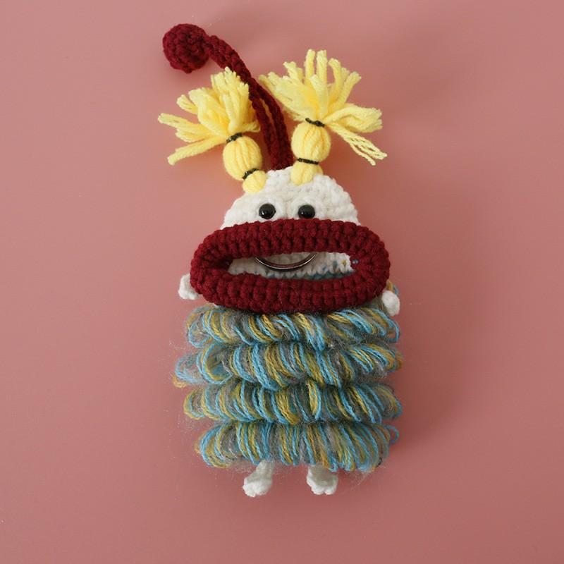 Funny Crochet Keychains Knitting Cute Sausage Mouth Doll Key Holder Knitted Storage Bag Keyrings For Car Keys Custom
