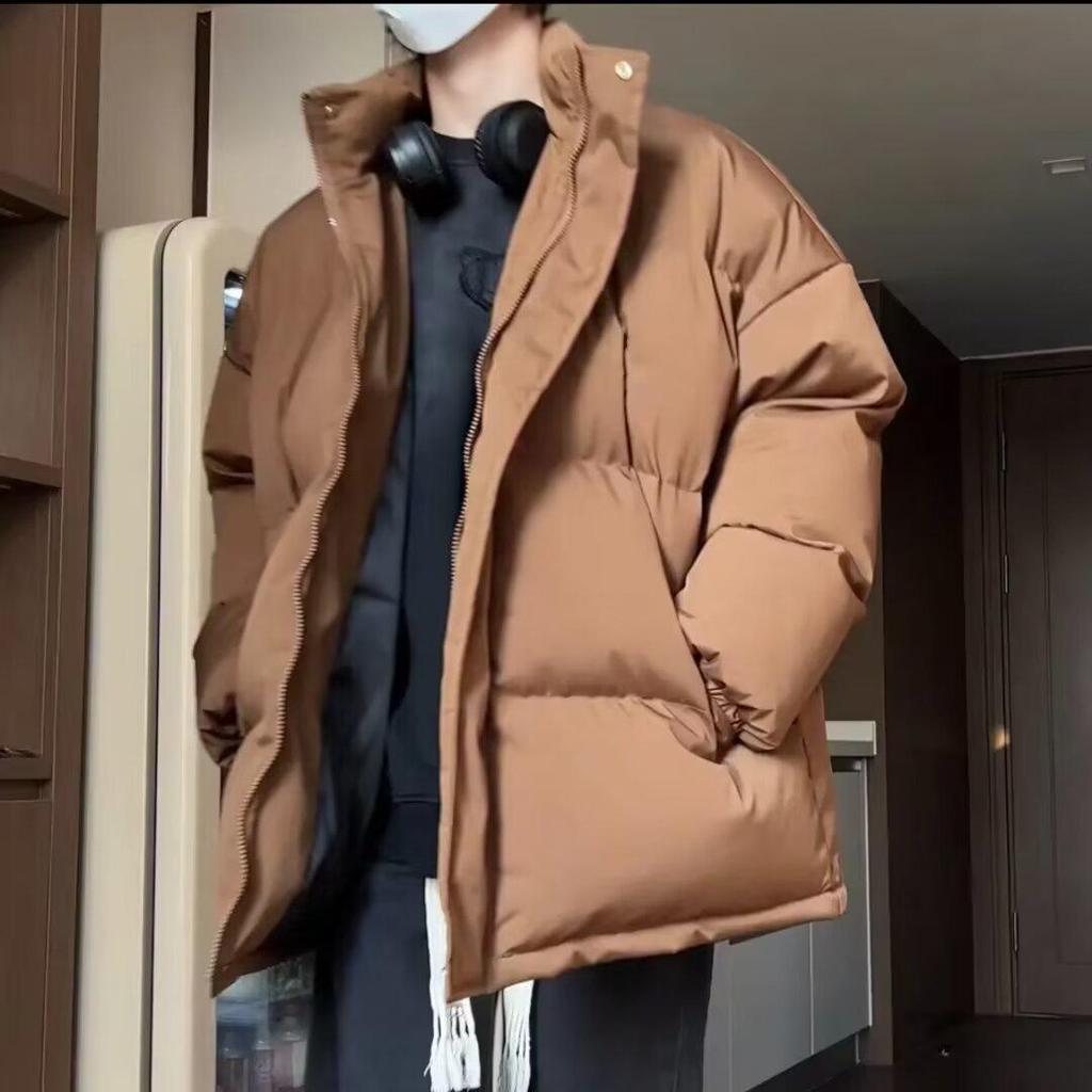 Men's 2023 Trendy Winter Stand Collar Cotton Coat - Loose Fit, Solid Color, High-Grade Design