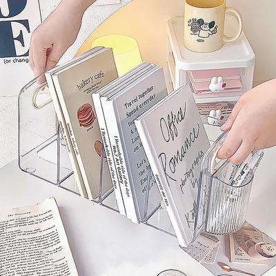 Пластиковый настольный держатель для книг Подставки для книг Удобный настольный органайзер с ручкой Настольная полка для сортировки Разделенная подставка для книг