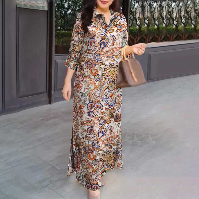 ZANZEA Женское повседневное платье-рубашка с отложным воротником и рукавом 3/4