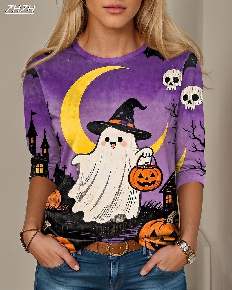 Women Vintage Raven Floral Print Long Sleeve T‑Shirt Crew Neck Casual Gothic Fall Graphic Top
