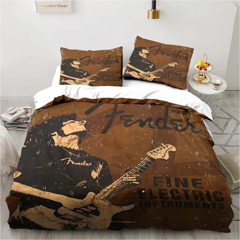Комплект из 3 предметов Одеяло Fender Постельное белье Музыкальный Двуспальный комплект Постельное белье Гитара Набор Комплект Покрывало на кровать Двуспальный Кинг Покрывало Домашний текстиль