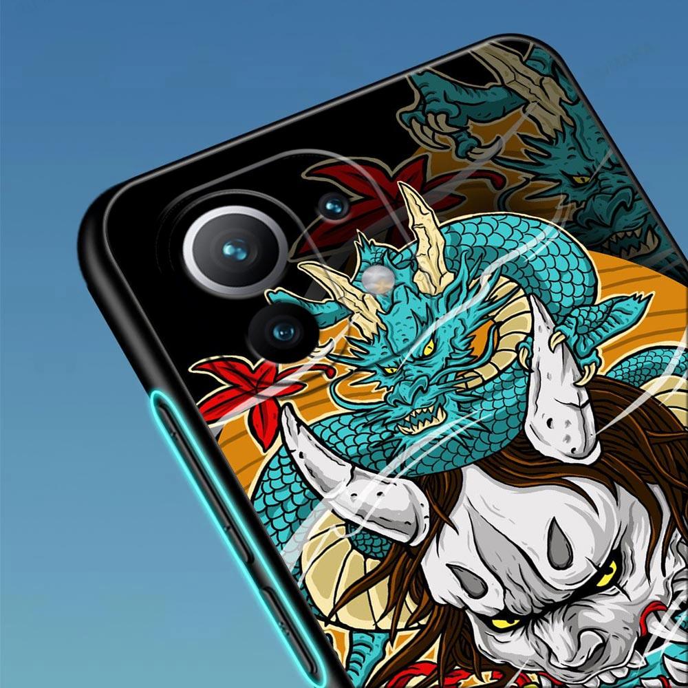 Чехол для телефона Xiaomi Mi 11 Lite 5G NE 11X 11T 12 Pro Poco F1 F3 X3 GT X4 NFC Pro, чехол самурайская маска Они, татуировка, дракон, искусство