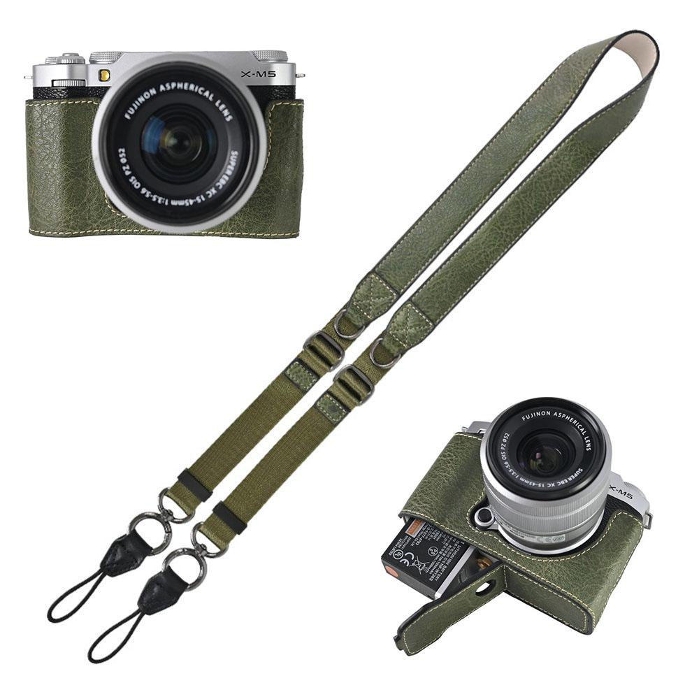 Получехол из искусственной кожи для камеры Fujifilm XM5 Fuji X-M5, нижняя крышка с отверстием для аккумулятора, с плечевым ремнем