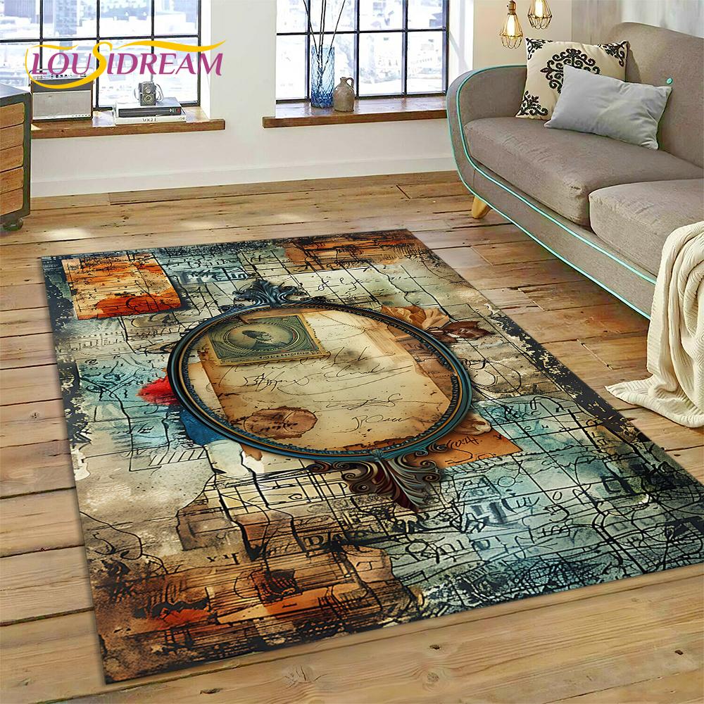 Древняя морская карта Карта мира Компас Ковер для гостиной Спальня Декор, напольный коврик Нескользящее украшение для дивана Коврик