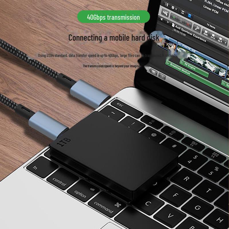 Кабель быстрой зарядки USB4 мощностью 240 Вт для высокоскоростной передачи данных и проецирования на экран 8K с совместимостью с разъемом Lightning.