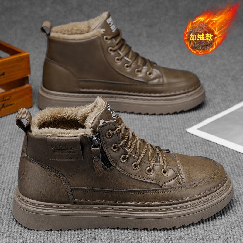 Зимние бархатные ботинки Мартин мужские туфли новые универсальные утолщенные теплые короткие ботинки кожаные хлопковые туфли короткие ботинки