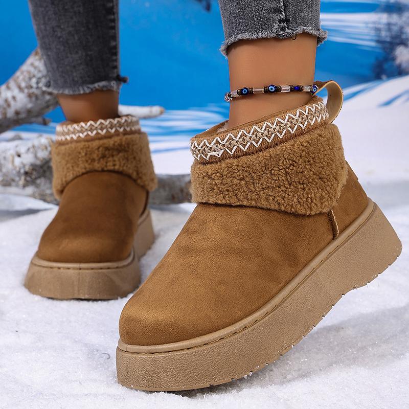 Fashion Embroidery Fau Suede Platform Snow Boots for Women Thickened Lining Warm Winter Shoes Woman Thick Sole Slip On Ankle Boots 42