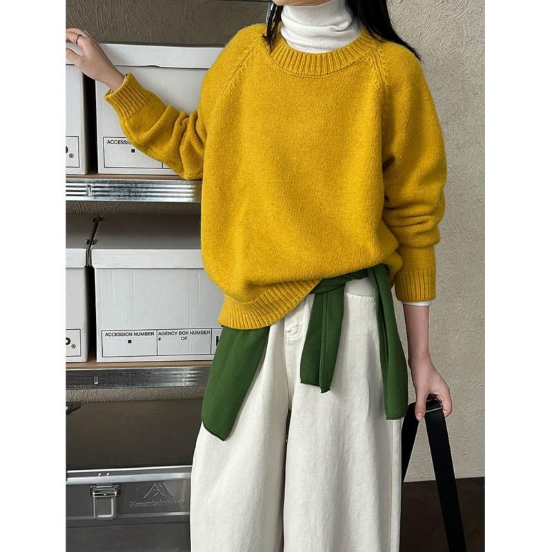 Johnature Простой трикотажный свитер с круглым вырезом в корейском стиле для женщин, осенне-зимний, свободный повседневный пуловер, базовые свитера