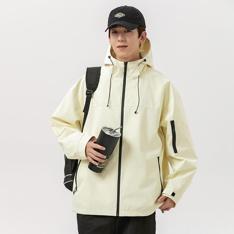 Spring and Autumn Tide Hooded Windproof Color Matching Jacket Spring and Autumn Mountain Outdoor Waterproof High Gram Tooling Mountaineering Suit