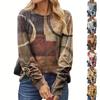 Women's Fashion Casual Long Sleeve Print Round Neck Pullover Top Blouse