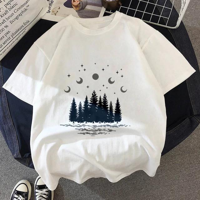 Summer White T Shirt Dark Forest Mountain Adventure Harajuku Shirts Short Sleeve Tops Female Clothing
