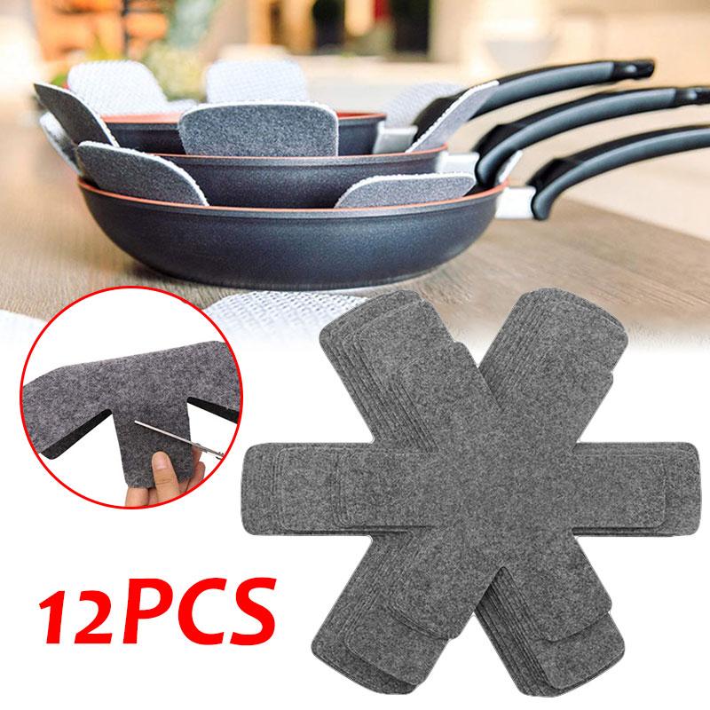 12x Grey Felt Pad Pot Pan Protector Anti Scratch Non-Stick Home Cookware Utensil