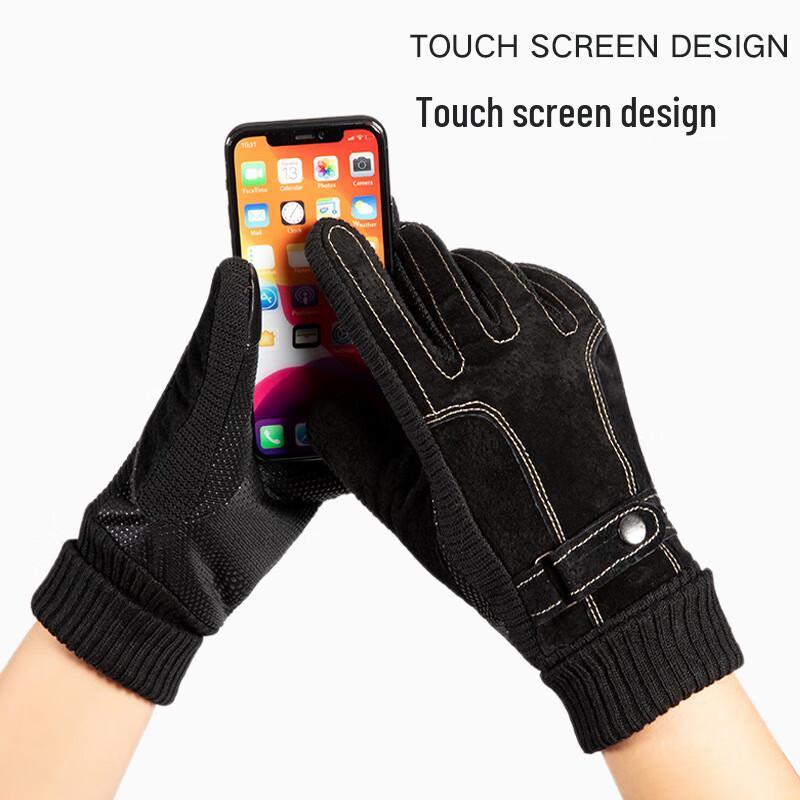 Men's Winter Thick Pigskin Touchscreen Cycling Gloves