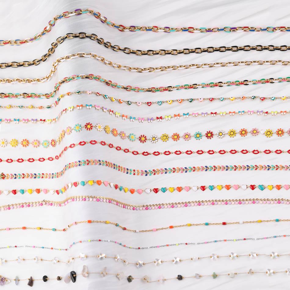 Stainless Steel Crystal Pearl Heart Chain DIY Bracelet Necklace Jewelry Materials