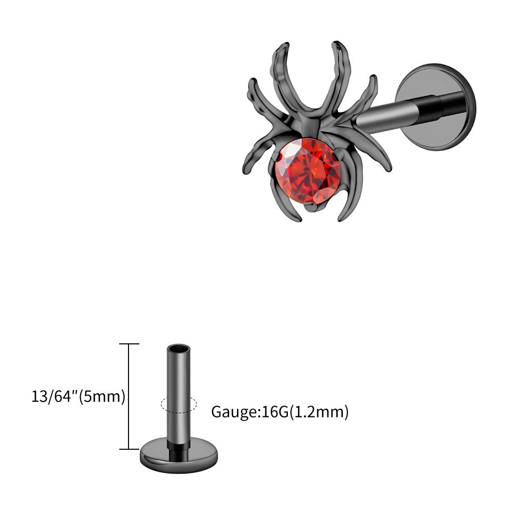 Right Grand ASTM F136 Titanium 16G CZ Spider Cartilage Earring Animal Spider Helix Tragus Lobe Stud Halloween Piercing Jewelry
