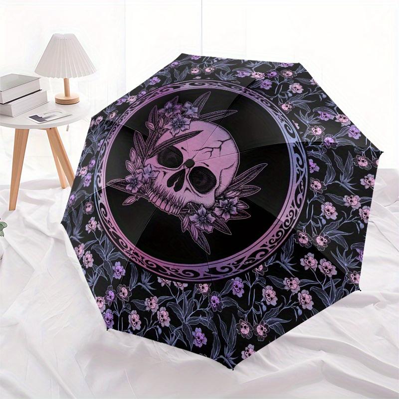 Gothic Skull & Floral Patterned Roundel - Decorative Wall Art or Fabric PanelUmbrella, Portable 3-Fold Umbrella for Men & Women,Christmas Gift ES128