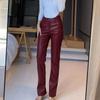 Women Solid Fashion Faux Leather Pants Slim Casual Trousers
