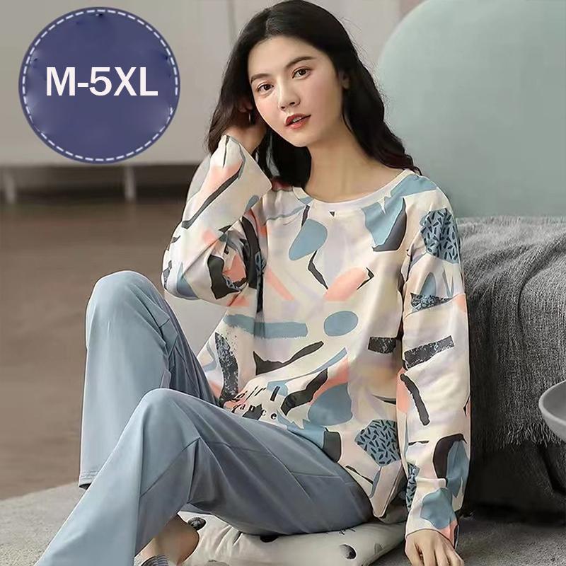 M-5XL Winter Pajamas Women's Korean Version Long-sleeved Homewear Suit Loose Large Size Two-piece Suit Can Be Worn Outside