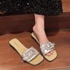 Премиальные крутые шлепанцы на плоской подошве, женская обувь, новые летние французские сказочные шлепанцы с квадратной пряжкой из стразов, женские