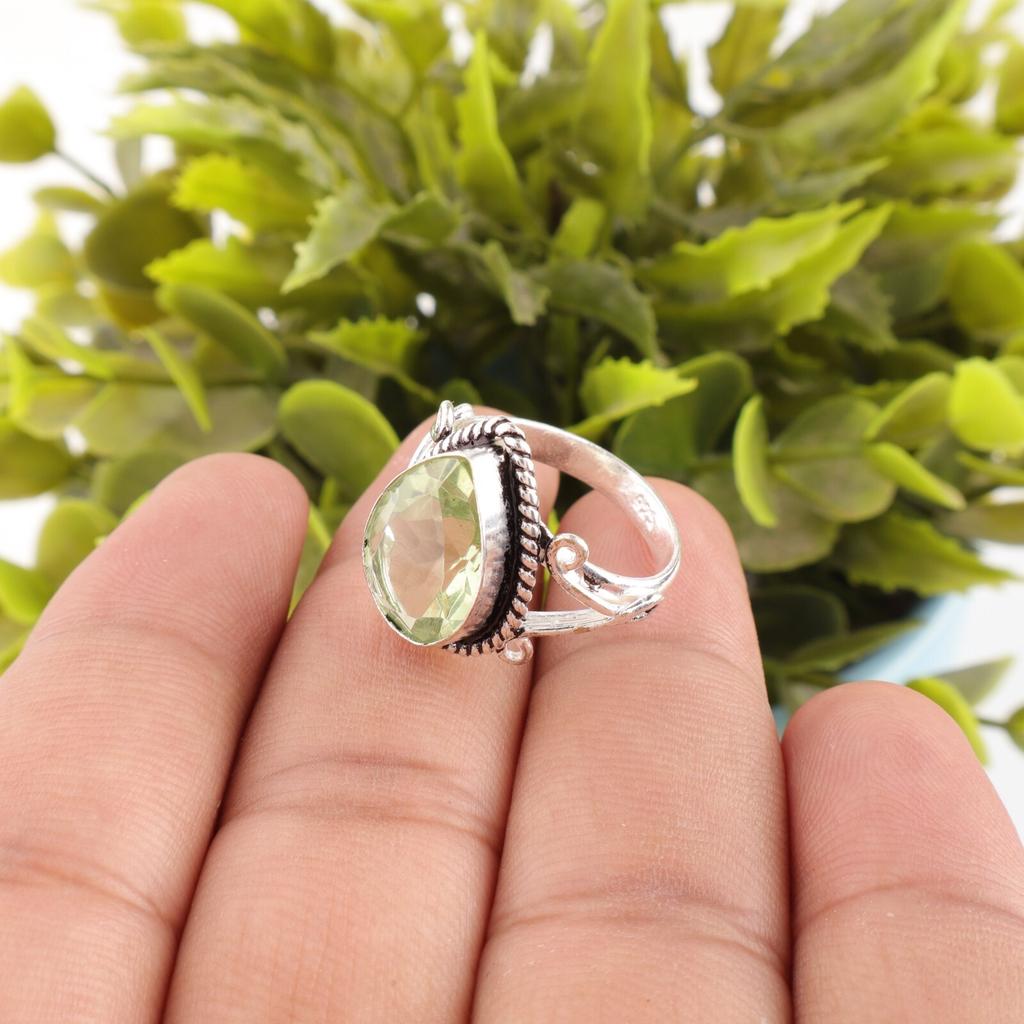 Зеленый Аметист Драгоценный Камень 925 Стерлинговое Серебро Ювелирные Изделия Ручной Работы Нарядное Кольцо RR-57-3