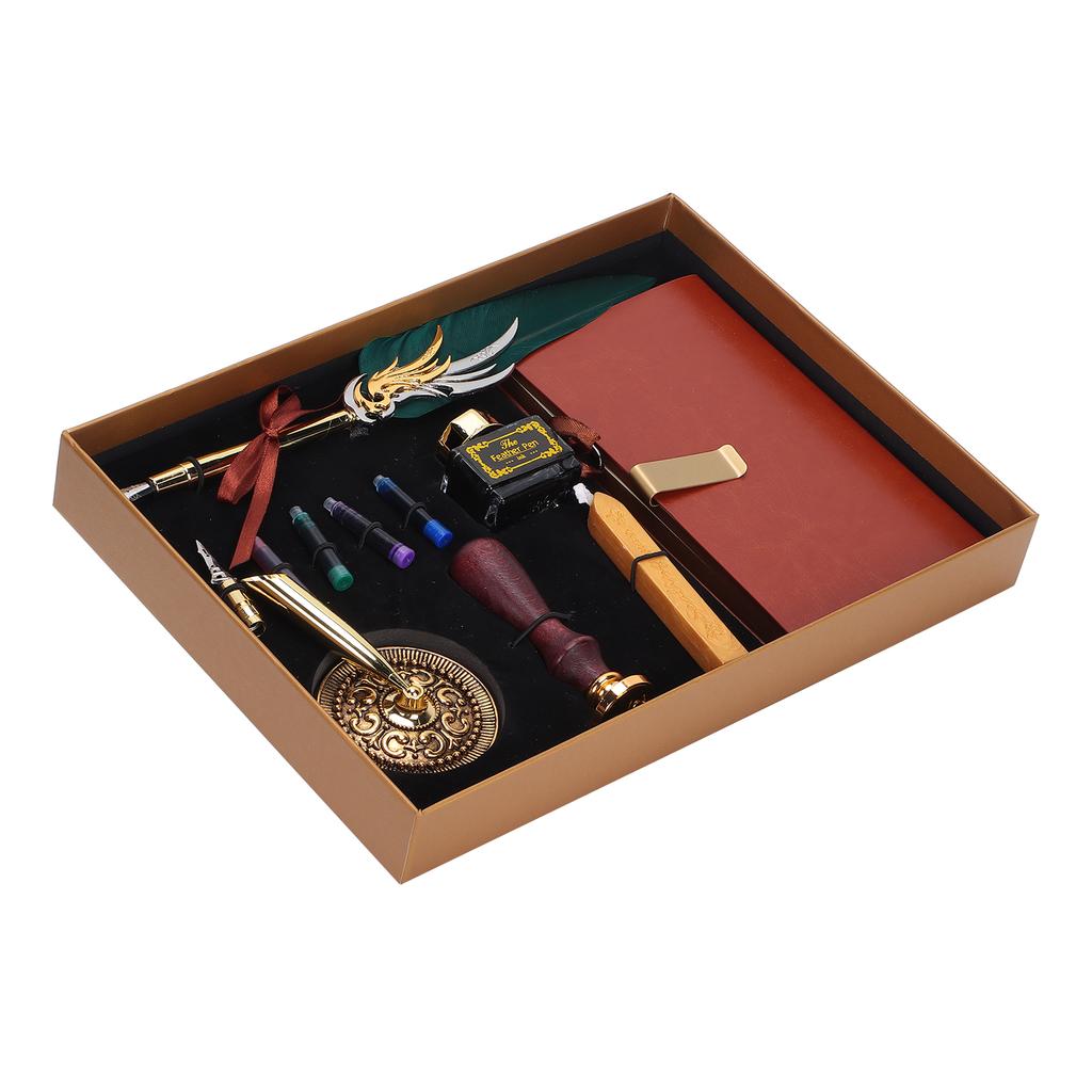 Dip Calligraphy Pen Set Feather Ink Sac Fountain Pen Gift Box Kit with Lacquer Stamp ToolSP139035